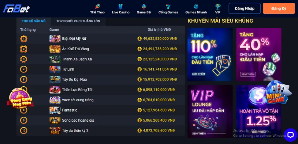 Khuyến mãi thể thao win vip